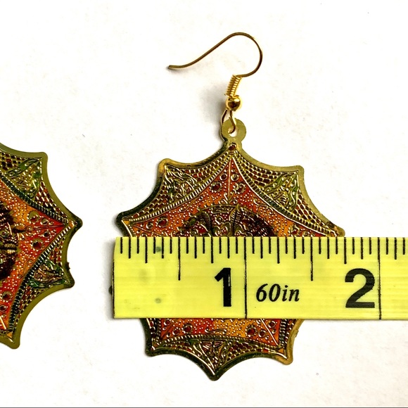Gold Byzantine Flower Medallion Sun Drop Earrings - Picture 7 of 7